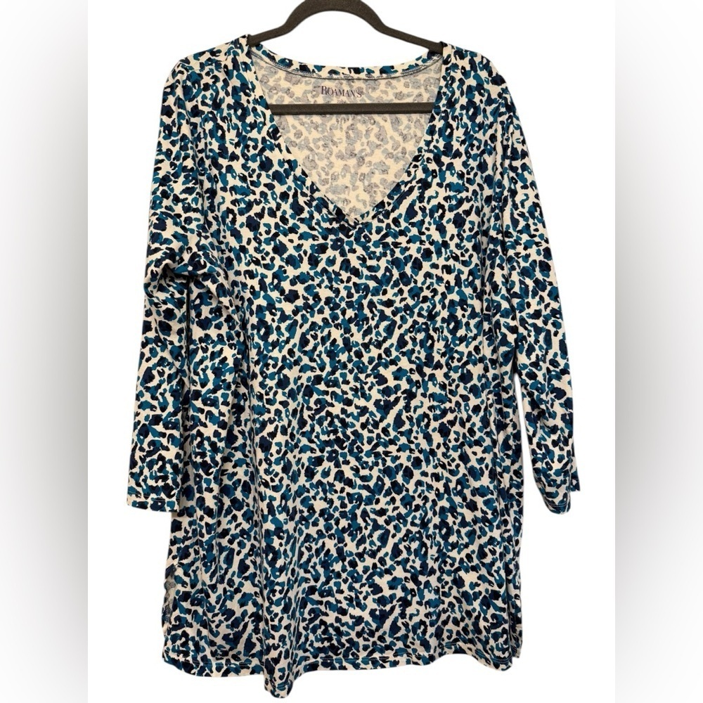 Roamans V Neck Animal Print Tunic Tee
